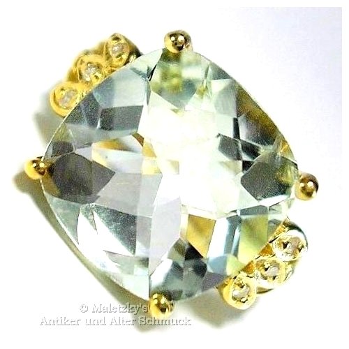 5,07 ct Prasiolith Ring mit Diamanten 10K 416er Gold grüner Amethyst 17,5 mm Gr. 55