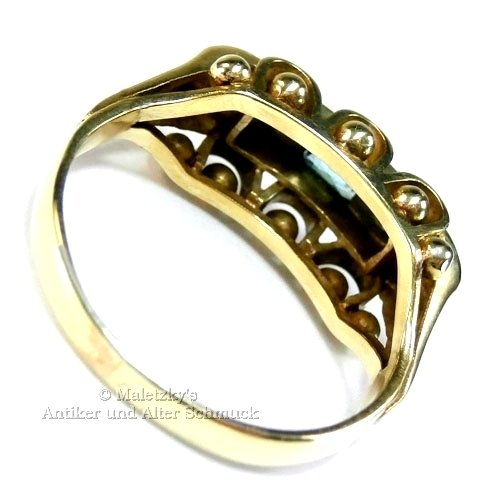 Art Déco um 1935 - Antiker 585er Gold Ring 14K Turmalin Diamanten 16,2 mm Gr. 51