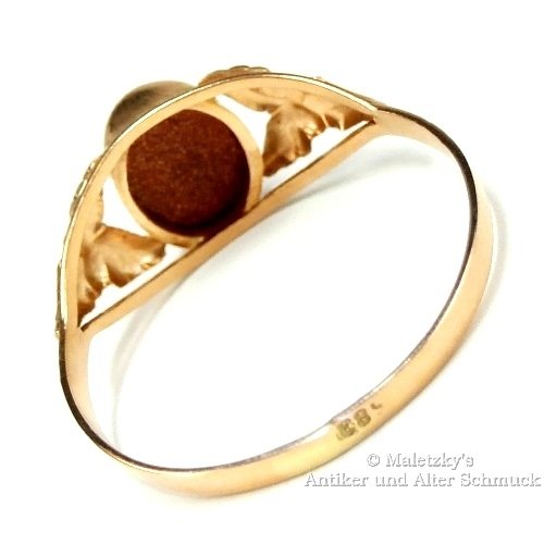 Alter 583er Gold Ring Goldfluss 14K Rotgold Aventuringlas 20 mm Gr. 63