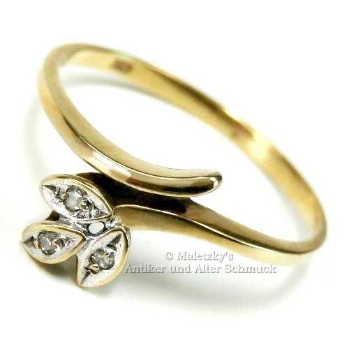 Alter Diamant Ring 333er Gold 8K Gelbgold mit 3 Diamanten 17,8 mm Gr. 56