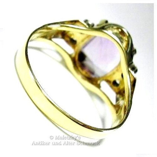 Alter 585er Gold Ring 2,63 ct Amethyst mit Diamanten 14K Gelbgold 17,5 mm Gr. 55