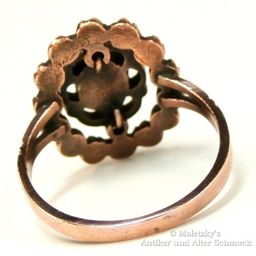 Alter Ring mit böhmischem Granat Gold auf Silber Rosenschliff 16,8 mm Gr. 53