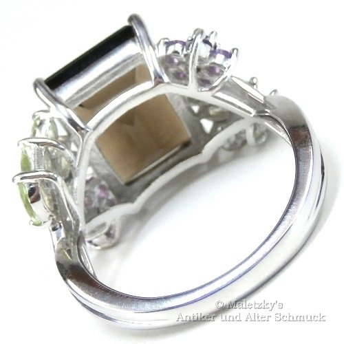 Opulenter Ring 9,6 ct Rauchquarz Peridot Amethyst Granat 925er Silber 18,1 mm Gr. 57