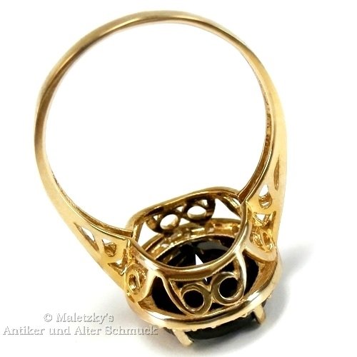 10K Gold Ring 4,25 ct Rauchquarz & Diamanten 416er Gelbgold Quarz 17,2 mm Gr. 54