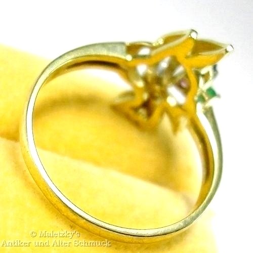 Vintage Gold Ring um 1975 - Smaragd Rubin Saphir Diamant Gelbgold 19,4 mm Gr. 61