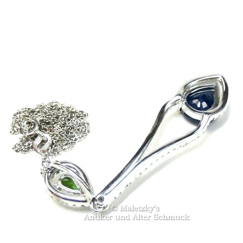 Saphir + Chrom Diopsid + Zirkonia Collier 925 Silber Kette mit Anhänger Made in Italy