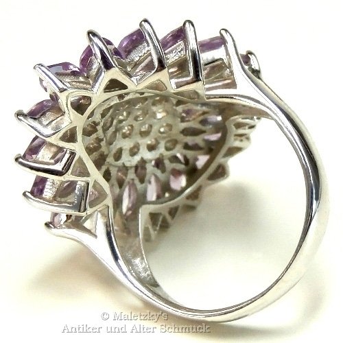 7,3 ct lila Amethyst & weißer Zirkonia Schiffchen Ring 925 Silber 15,9 mm Gr. 50