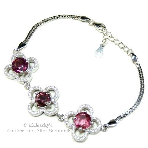 Echter rosa Topas & 925er Silber - Armband im Art Déco Stil mit 120 weißen Zirkonia