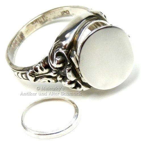 Art Déco Geheimfach Siegelring - Antiker Herren Ring mit Medaillon 830er Silber