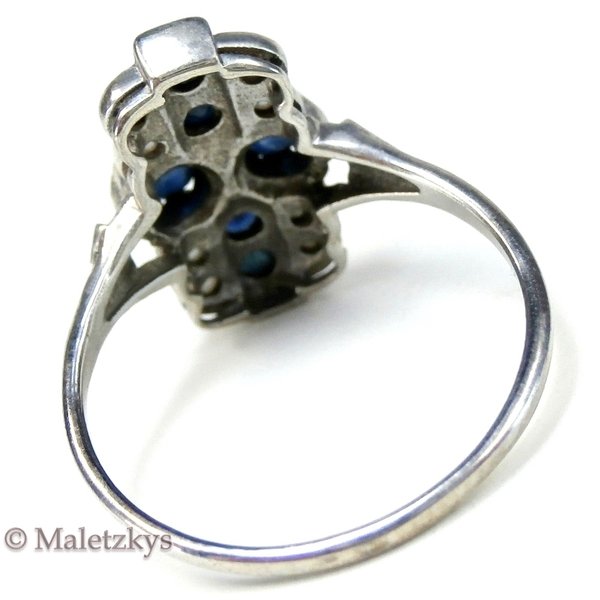 Saphire & Perlen - Echter Saphir Ring mit Saatperlen aus Silber 17,2 mm Gr. 54