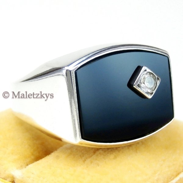 Ring mit Onyx & Zirkonia - Vintage Herrenring aus 925er Silber 20,6 mm Gr. 65