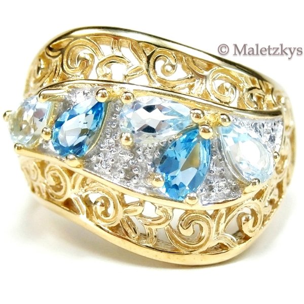 Topas & Diamant Ring Gold auf 925er Silber Blautopas Vergoldung 18,1 mm Gr. 57
