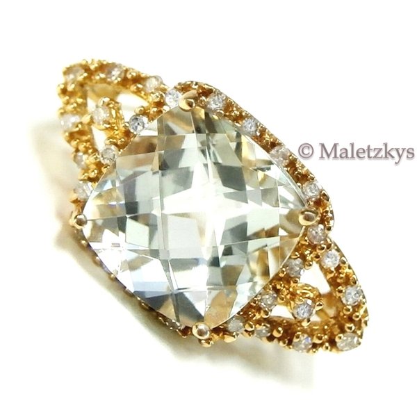 Prasiolith & Diamant - Grüner Amethyst Ring 10K Gold Diamanten 416er Gelbgold