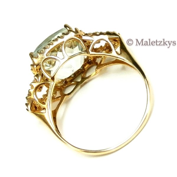 Prasiolith & Diamant - Grüner Amethyst Ring 10K Gold Diamanten 416er Gelbgold
