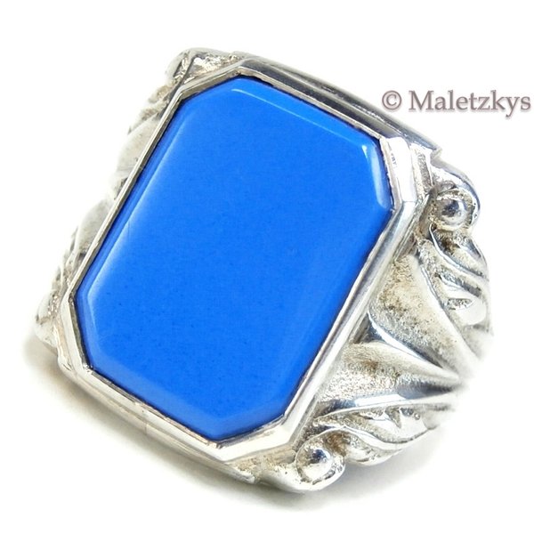 Art Déco Ring um 1935 - Antiker Herrenring 835 Silber blaues Glas 18,8 mm Gr. 59