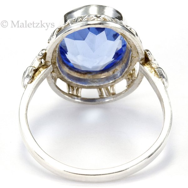 Antiker Art Déco Ring der 30er Jahre 800er Silber hellblaues Glas 17,8 mm Gr. 56