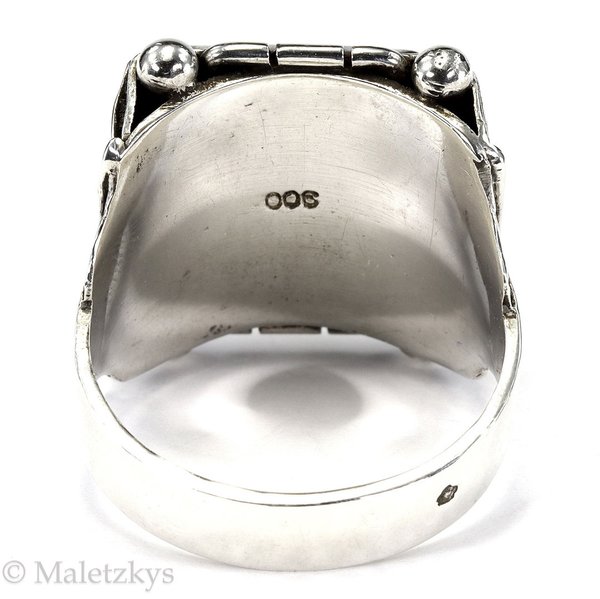 Art Déco um 1925 - Antiker Herren Ring 900er Silber Onyx Handarbeit 19,7 mm Gr. 62