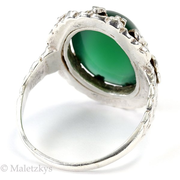 Jugendstil um 1915 - Antiker Ring 830er Silber 5,9 ct grüner Achat 18,1 mm Gr. 57