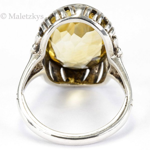 Art Déco der 30er Jahre - Alter Ring großer 4,7 ct Citrin Silber 17,2 mm Gr. 54