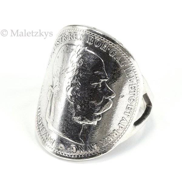 Antiker patriotischer Münzring 1 Krone 1895 Franz Joseph I 800er Silber Ring 16,8 mm Gr. 53