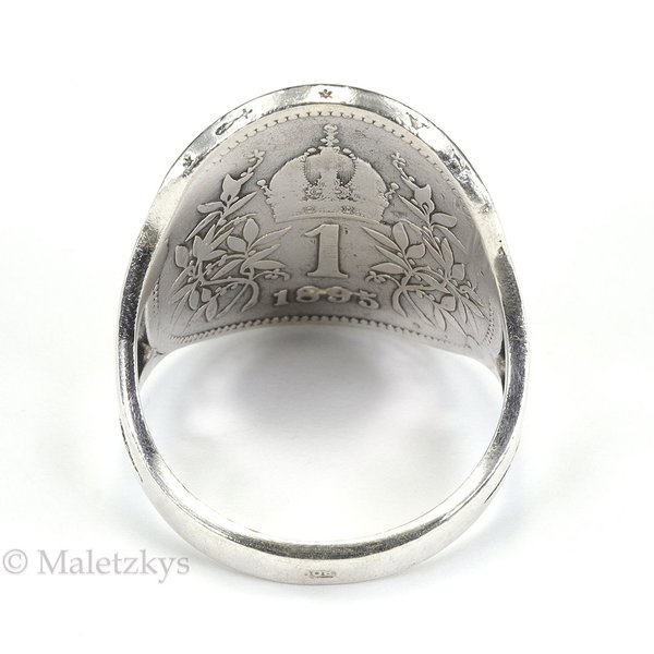 Antiker patriotischer Münzring 1 Krone 1895 Franz Joseph I 800er Silber Ring 16,8 mm Gr. 53