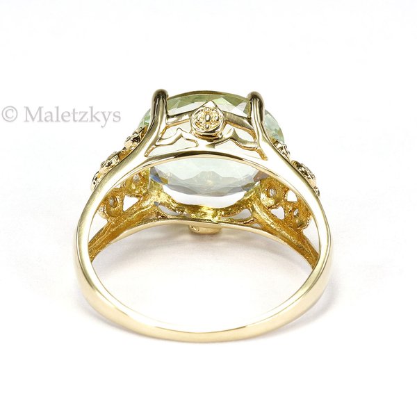 Prasiolith & Diamanten - 10K Gold Ring grüner Amethyst 416er Gelbgold 17,2 mm Gr. 54