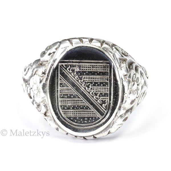 Antiker Siegelring Wappen Freistaat Sachsen 1. WK 900er Silber Herren Ring 19,7 mm Gr. 62